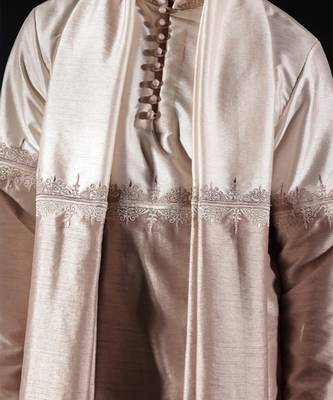 Beige plain dupion kurta set 4