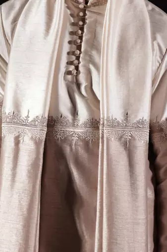 Beige plain dupion kurta set