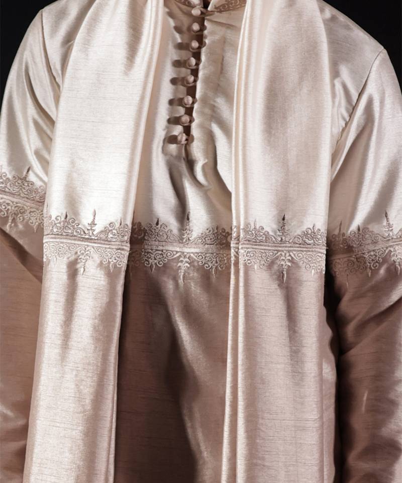 Beige plain dupion kurta set
