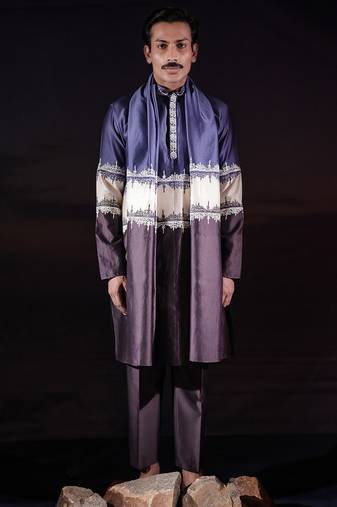 Blue plain chanderi silk kurta set