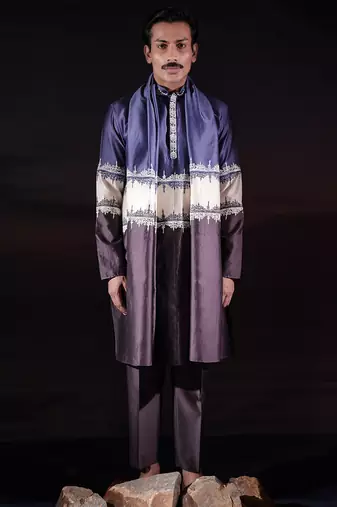 Blue plain chanderi silk kurta set