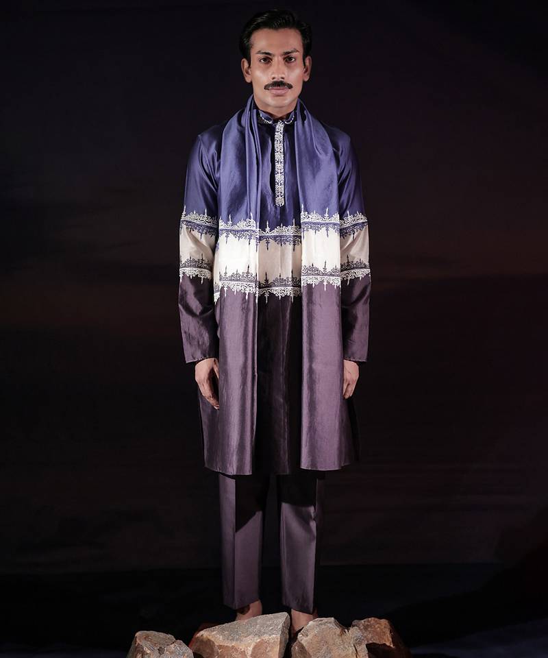 Blue plain chanderi silk kurta set