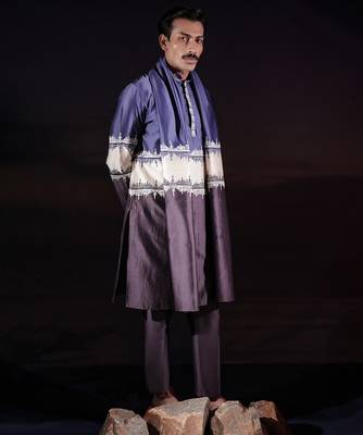 Blue plain chanderi silk kurta set 2