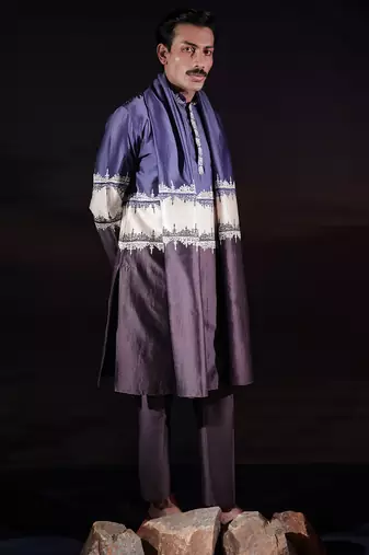 Blue plain chanderi silk kurta set