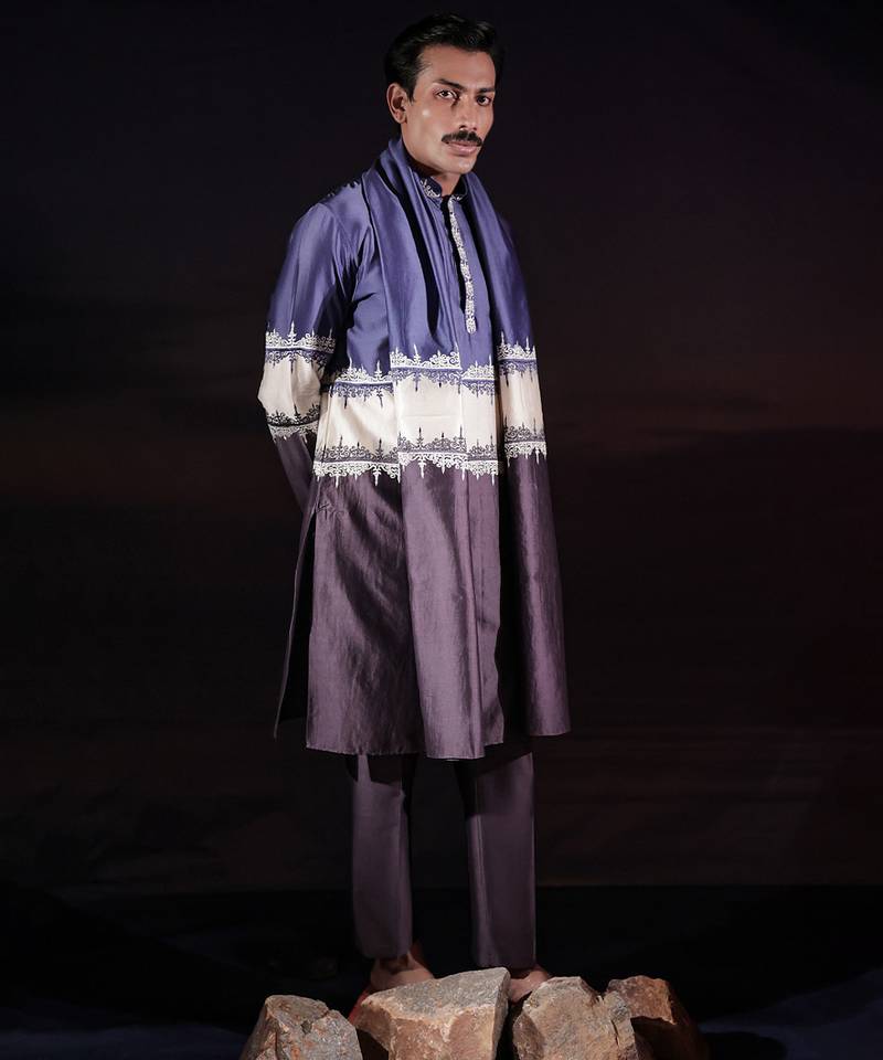 Blue plain chanderi silk kurta set