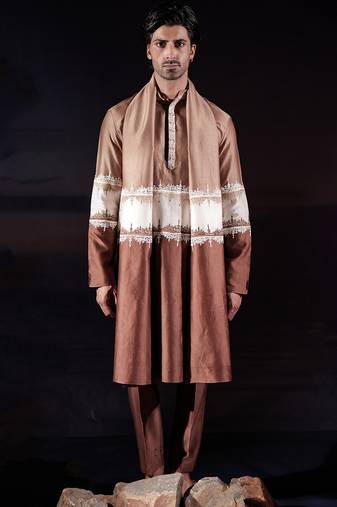 Brown plain chanderi silk kurta set
