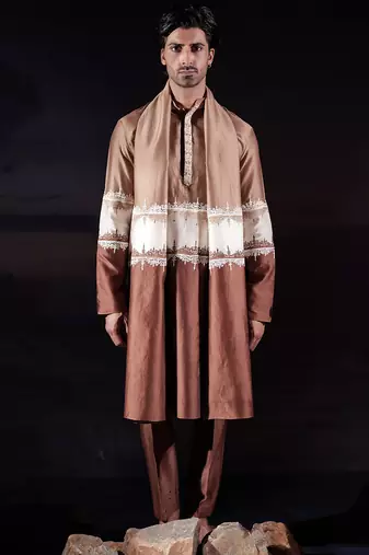 Brown plain chanderi silk kurta set