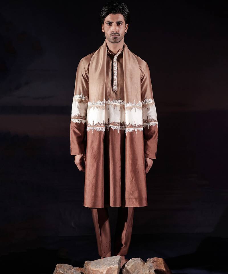 Brown plain chanderi silk kurta set