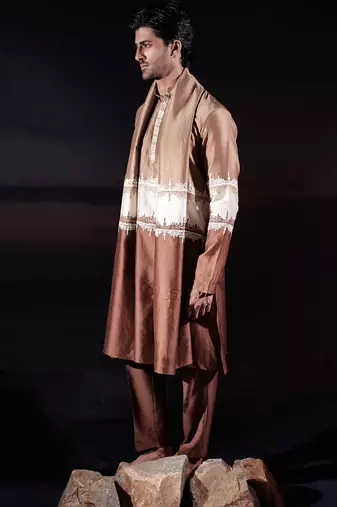 Brown plain chanderi silk kurta set