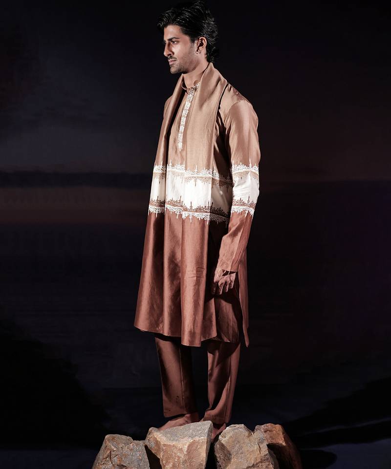 Brown plain chanderi silk kurta set