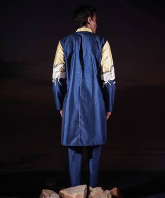 Blue printed dupion kurta set 5