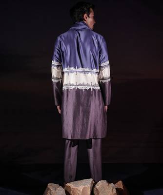 Blue plain chanderi silk kurta set 4