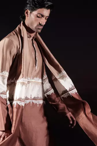 Brown plain chanderi silk kurta set
