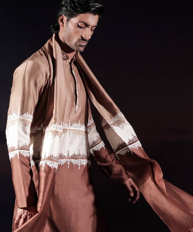 Brown plain chanderi silk kurta set