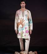 Ivory embroidered chanderi silk kurta set