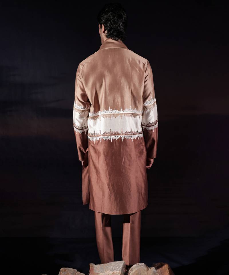 Brown plain chanderi silk kurta set