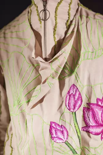 Beige embroidered linen kurta set