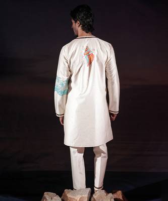 Ivory embroidered chanderi silk kurta set 5