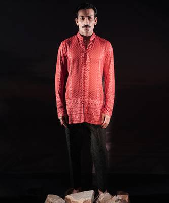 Rust embroidered georgette kurta 1