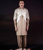 Beige embroidered silk kurta set