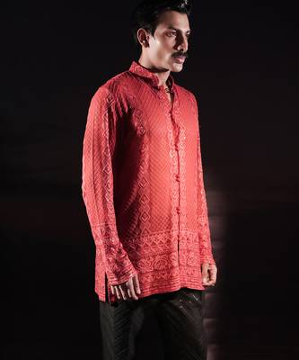 Rust embroidered georgette kurta 2