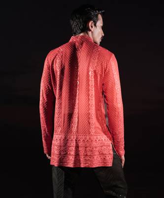 Rust embroidered georgette kurta 3