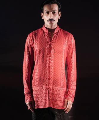 Rust embroidered georgette kurta 4