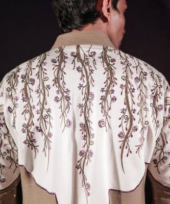 Beige embroidered silk kurta set 3