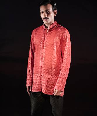 Rust embroidered georgette kurta 5