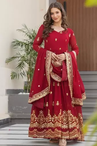 Faux blooming designer gown is luxury clothing considered to be high quality made by zari thread & sequins embroidery