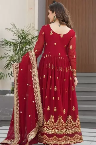 Faux blooming designer gown is luxury clothing considered to be high quality made by zari thread & sequins embroidery