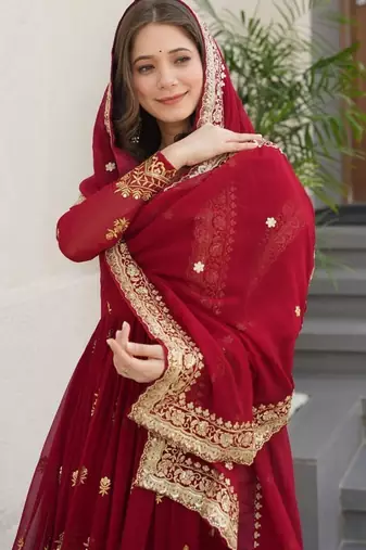 Faux blooming designer gown is luxury clothing considered to be high quality made by zari thread & sequins embroidery