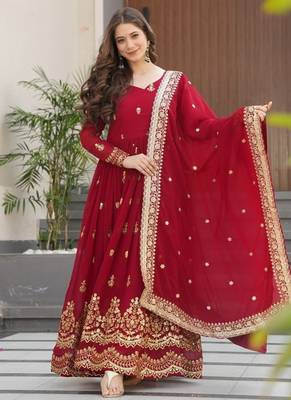 Faux blooming designer gown is luxury clothing considered to be high quality made by zari thread & sequins embroidery 4