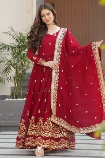 Faux blooming designer gown is luxury clothing considered to be high quality made by zari thread & sequins embroidery