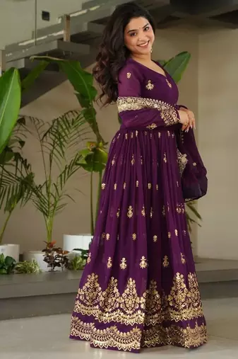 Faux blooming designer gown is luxury clothing considered to be high quality made by zari thread & sequins embroidery