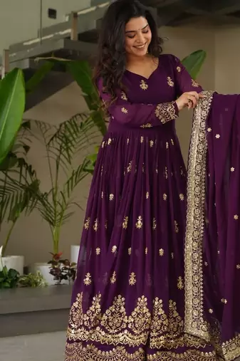 Faux blooming designer gown is luxury clothing considered to be high quality made by zari thread & sequins embroidery
