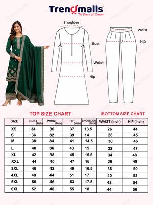 Trendmalls Green New Art Silk Embroidery Kurta Palazzo with Dupatta Set 7