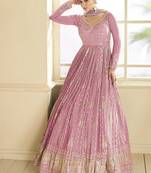 beautiful pink banarasi silk anarkali suit for women wedding wear