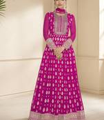 trendy banarasi silk pink anarkali suit for women festival wear
