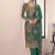 floral printed green long suit for women chinon fabric