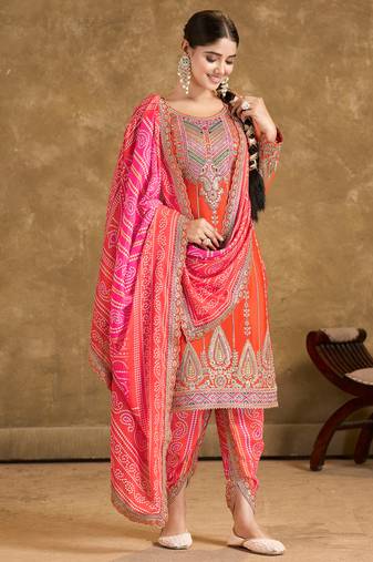 orange punjabi style suit set for women ethnic wear