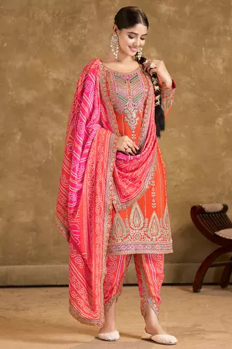 orange punjabi style suit set for women ethnic wear