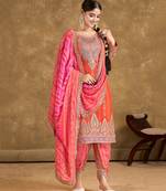 orange punjabi style suit set for women ethnic wear
