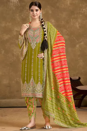 green punjabi style suit set for women ethnic wear