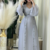 Elegant Silver Grey Moroccan Stitched Kaftan with Pearl Hand Embroidery | Premium Satin Finish Dress