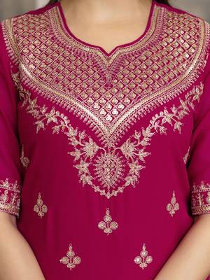 Trendmalls Pink New Georgette Embroidery Kurta Sharara Set with Dupatta 5