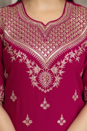 Trendmalls Pink New Georgette Embroidery Kurta Sharara Set with Dupatta