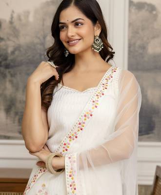 Georgette Embroidery Sequence Work Kurta Sharara Set with Dupatta 6
