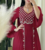 Royal Maroon Moroccan Stitched Kaftan with Silver Hand Embroidery | Elegant Satin Long Dress for Women