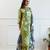 Floral embroidered green round neck cotton kurta with trouser & dupatta set